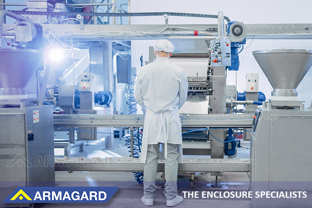 Voedselverwerkingsfabriek met industrieel display systeem voor de voedingsindustrie