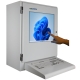 Links gericht industrieel touch monitor werkstation met geïntegreerd toetsenbord