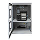 Een open IP54 printer beschermkast met Zebra ZT411 en open deur