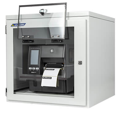 Zebra ZT600 stofvrije printerkast van zacht staal met geïnstalleerde industriële printer