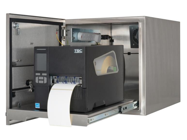 Een IP65 beschermkast voor TSC prestatie-industriële printers met een geïnstalleerde MB240T printer